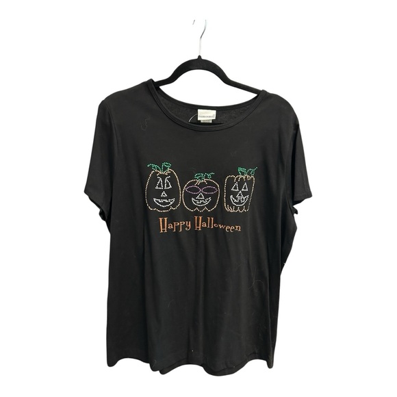 Fashion Bug Black Halloween Tee Embellished Pumpkin Design - Picture 1 of 4